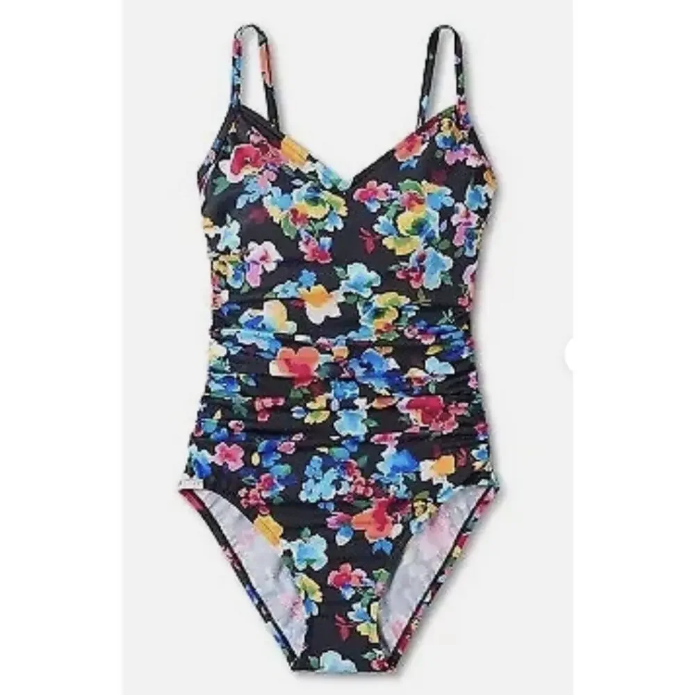 Aqua Green Black Floral One Piece S NWT